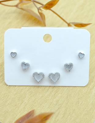 lovely heart shape combo of 3 silver plated stud earring for women and girls 3
