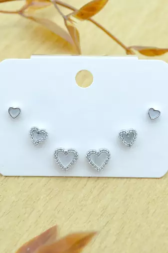 lovely heart shape combo of 3 silver plated stud earring for women and girls