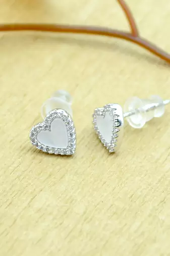 lovely heart shape combo of 3 silver plated stud earring for women and girls