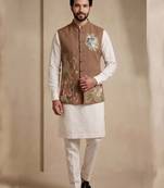 Men embroidered designer kurta trouser and waistcoat set