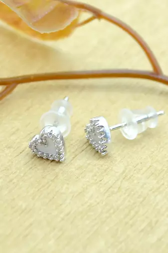 lovely heart shape combo of 3 silver plated stud earring for women and girls
