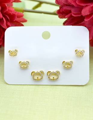 trendy caty mau shape combo of 3 gold plated stud earring for women and girls 3