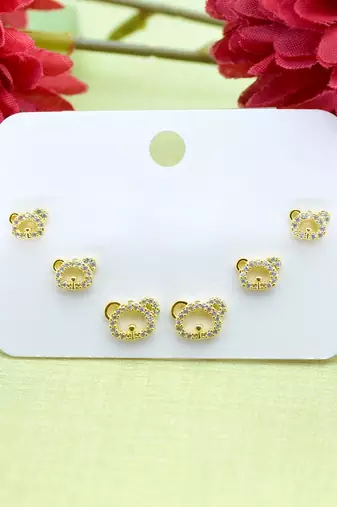 trendy caty mau shape combo of 3 gold plated stud earring for women and girls