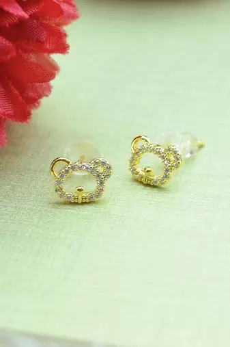 trendy caty mau shape combo of 3 gold plated stud earring for women and girls