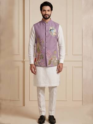 Men embroidered designer kurta trouser and waistcoat set 1