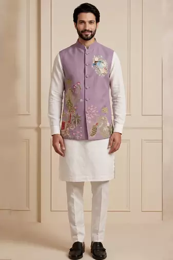 Men embroidered designer kurta trouser and waistcoat set