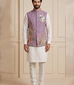 Men embroidered designer kurta trouser and waistcoat set