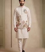 Men embroidered designer kurta trouser and waistcoat set