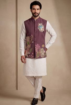 Men embroidered designer kurta trouser and waistcoat set 1
