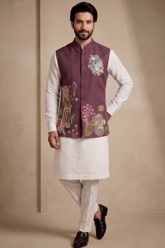 Men embroidered designer kurta trouser and waistcoat set