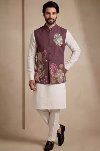 Men embroidered designer kurta trouser and waistcoat set