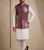 Men embroidered designer kurta trouser and waistcoat set