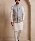 Men embroidered designer kurta trouser and waistcoat set