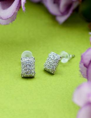 modern square and heart shape combo of 3 silver plated stud earring for women and girls 4