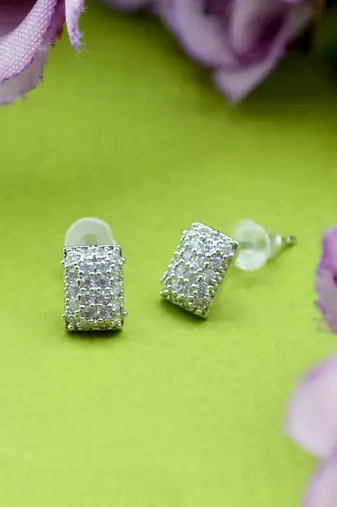 modern square and heart shape combo of 3 silver plated stud earring for women and girls