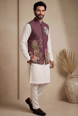 Men embroidered designer kurta trouser and waistcoat set 5