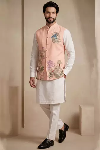 Men embroidered designer kurta trouser and waistcoat set