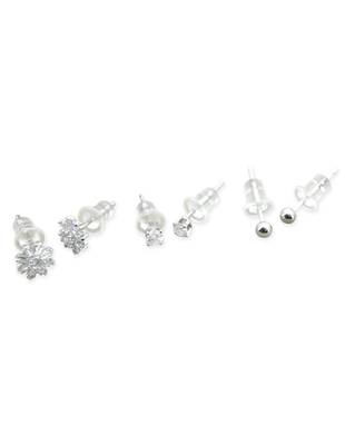 classy flower desing combo of 3 silver plated stud earring for women and girls 1