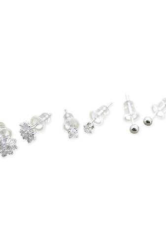classy flower desing combo of 3 silver plated stud earring for women and girls