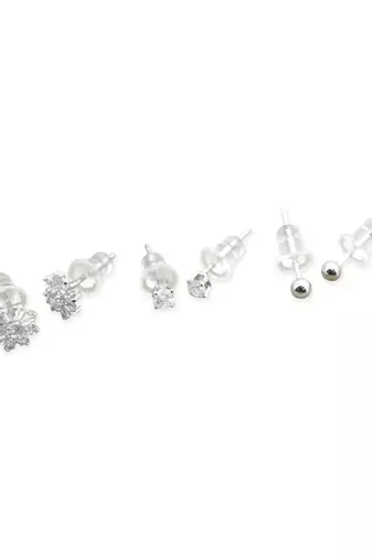 classy flower desing combo of 3 silver plated stud earring for women and girls