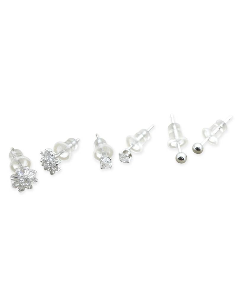 classy flower desing combo of 3 silver plated stud earring for women and girls
