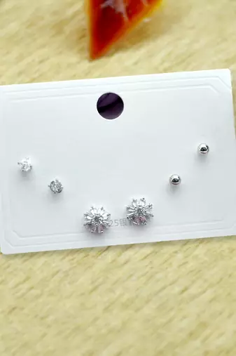 classy flower desing combo of 3 silver plated stud earring for women and girls