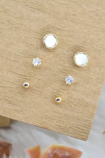 fine round shape combo of 3 gold plated stud earring for women and girls