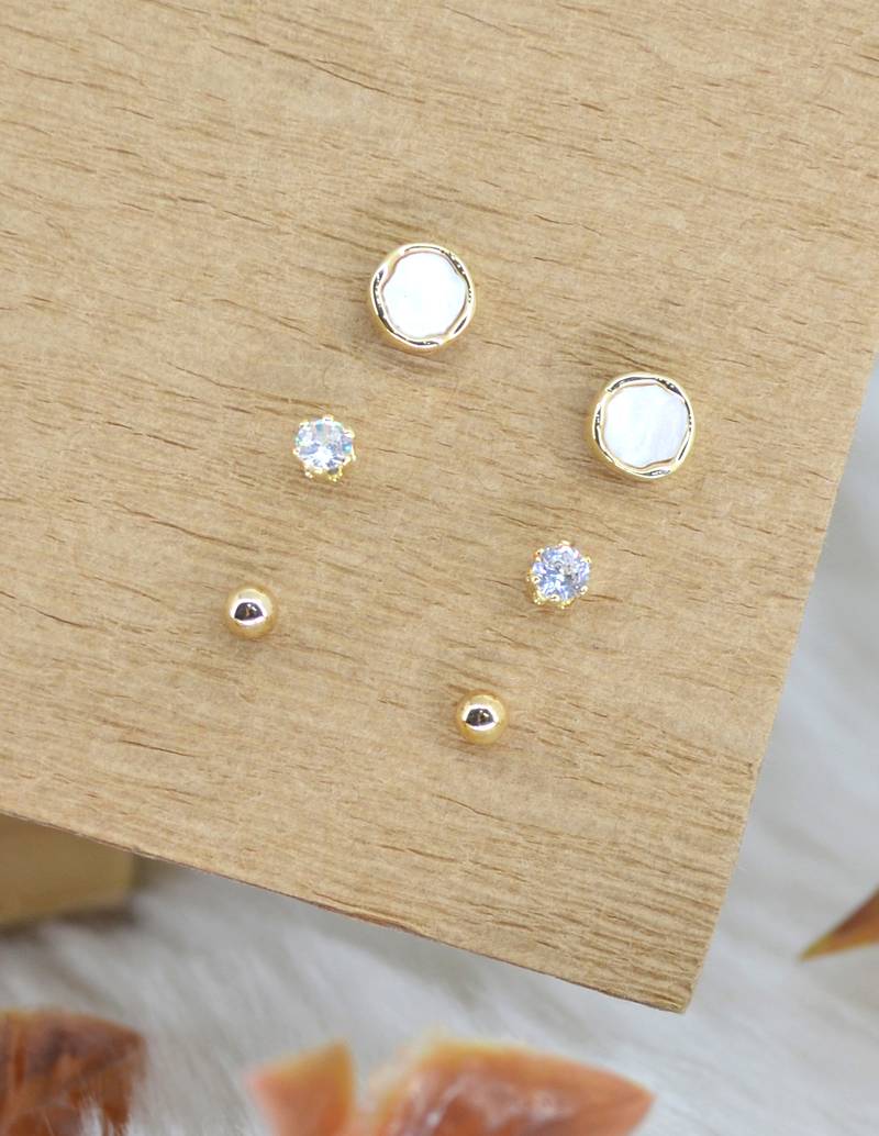 fine round shape combo of 3 gold plated stud earring for women and girls