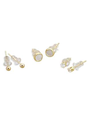 fine round shape combo of 3 gold plated stud earring for women and girls 2