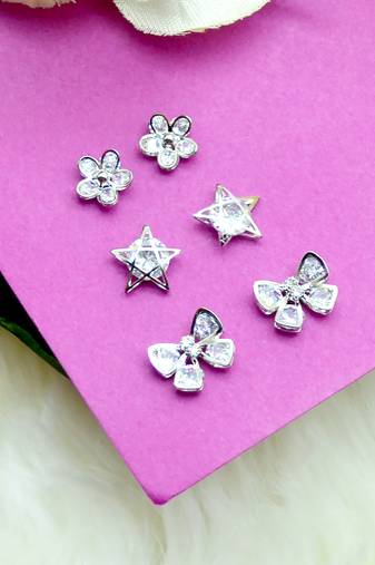 lavish butterfly and star shape combo of 3 silver plated stud earring for women and girls