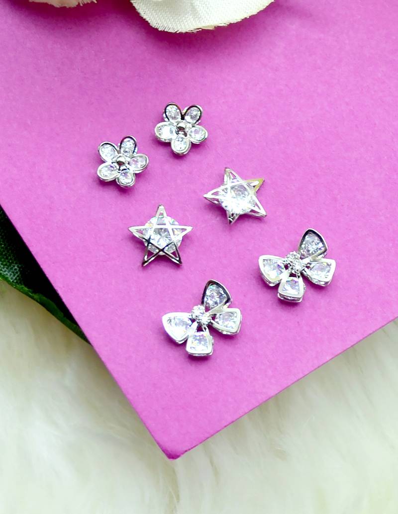 lavish butterfly and star shape combo of 3 silver plated stud earring for women and girls