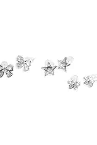 lavish butterfly and star shape combo of 3 silver plated stud earring for women and girls