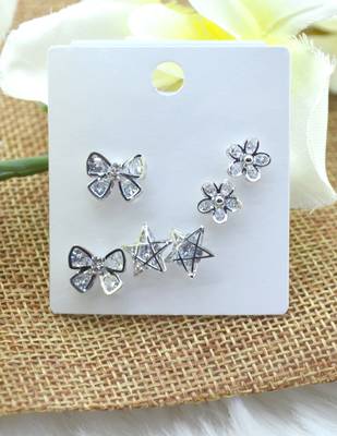 lavish butterfly and star shape combo of 3 silver plated stud earring for women and girls 3