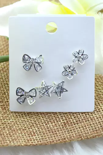 lavish butterfly and star shape combo of 3 silver plated stud earring for women and girls