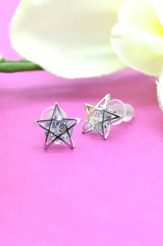 lavish butterfly and star shape combo of 3 silver plated stud earring for women and girls