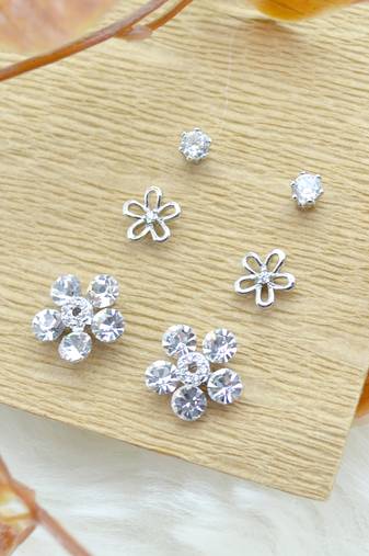 fancy flower desing combo of 3 silver plated stud earring for women and girls
