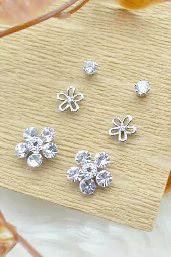 fancy flower desing combo of 3 silver plated stud earring for women and girls