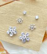 fancy flower desing combo of 3 silver plated stud earring for women and girls