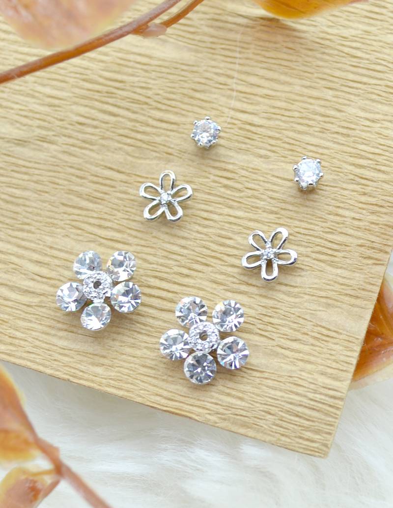 fancy flower desing combo of 3 silver plated stud earring for women and girls