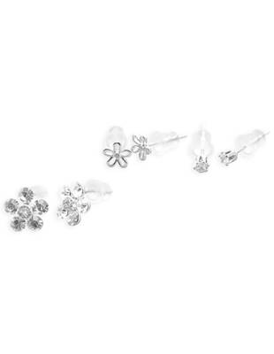 fancy flower desing combo of 3 silver plated stud earring for women and girls 2