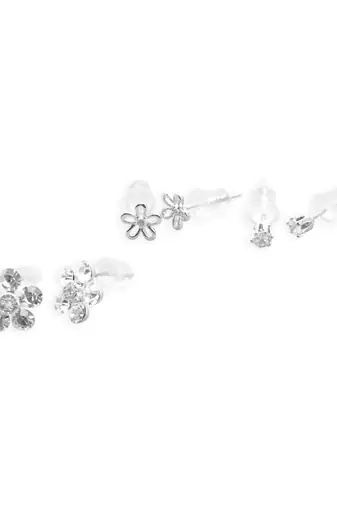fancy flower desing combo of 3 silver plated stud earring for women and girls