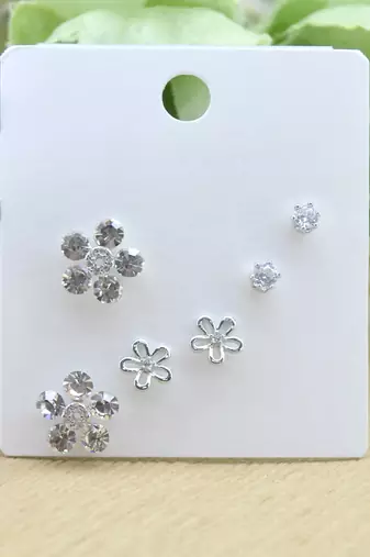 fancy flower desing combo of 3 silver plated stud earring for women and girls