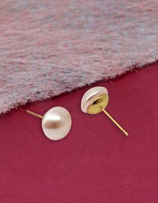 splendid round shape mother of pearl 1 pair gold plated stud earring for women and girls 4