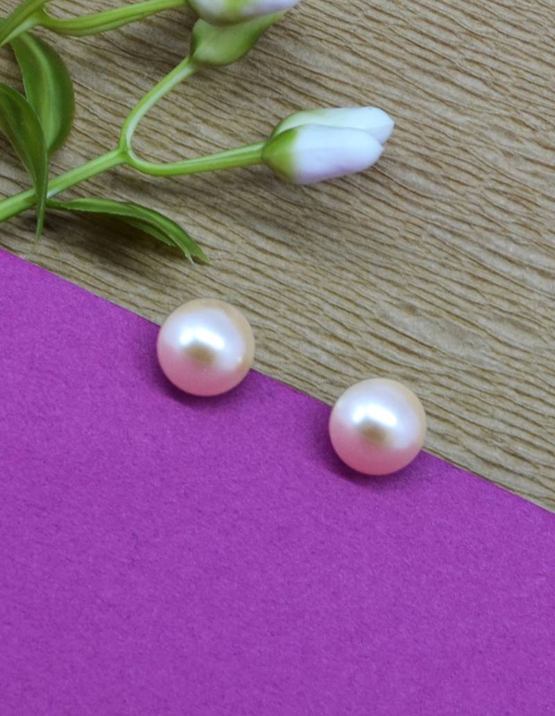 modish round shape mother of pearl 1 pair gold plated stud earring for women and girls
