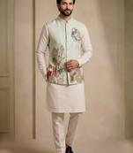 Men embroidered designer kurta trouser and waistcoat set
