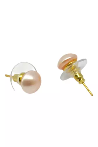 modish round shape mother of pearl 1 pair gold plated stud earring for women and girls