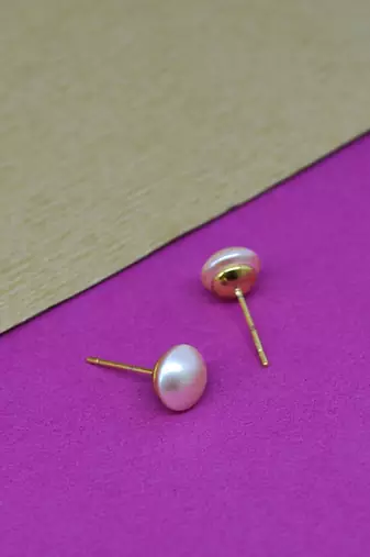 modish round shape mother of pearl 1 pair gold plated stud earring for women and girls