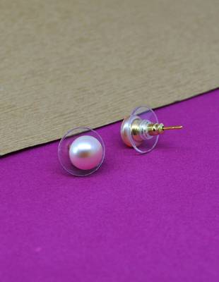 modish round shape mother of pearl 1 pair gold plated stud earring for women and girls 5