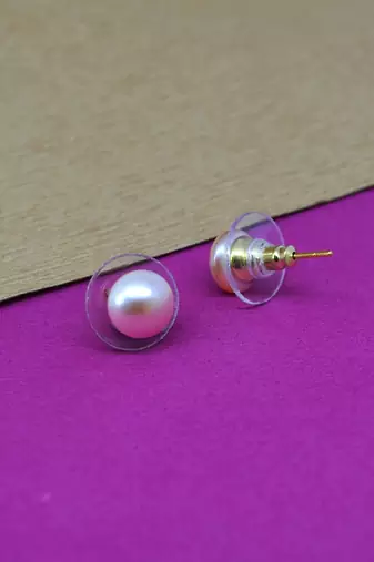 modish round shape mother of pearl 1 pair gold plated stud earring for women and girls