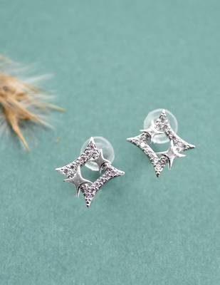 stylish star design cz brass silver plated stud earring for women and girls 1